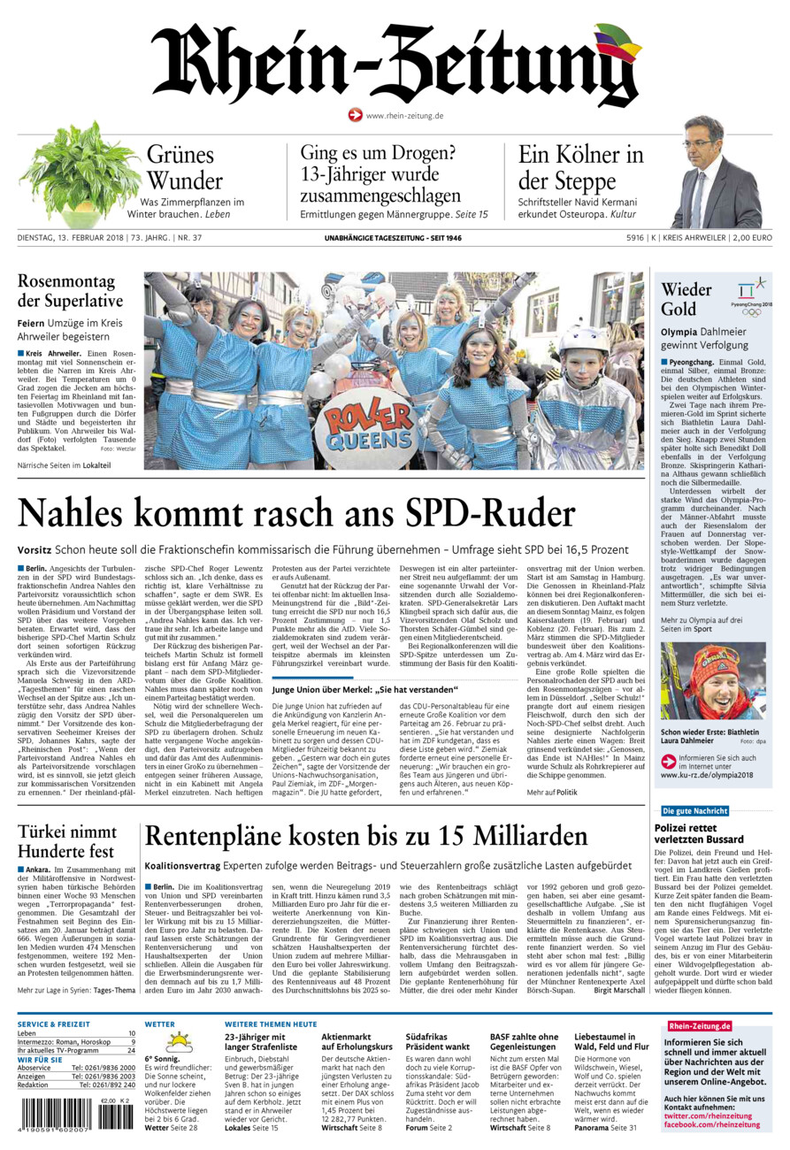 Rhein-Zeitung Kreis Ahrweiler vom Dienstag, 13.02.2018