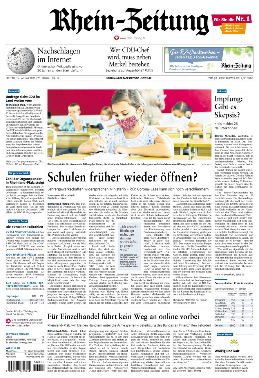 Rhein-Zeitung Kreis Ahrweiler vom Freitag, 15.01.2021