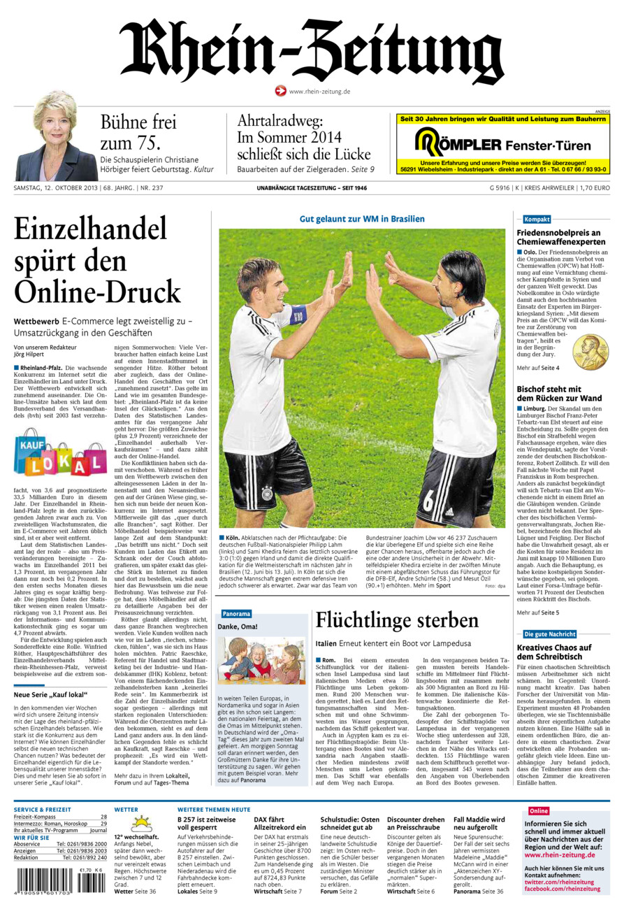 Rhein-Zeitung Kreis Ahrweiler vom Samstag, 12.10.2013