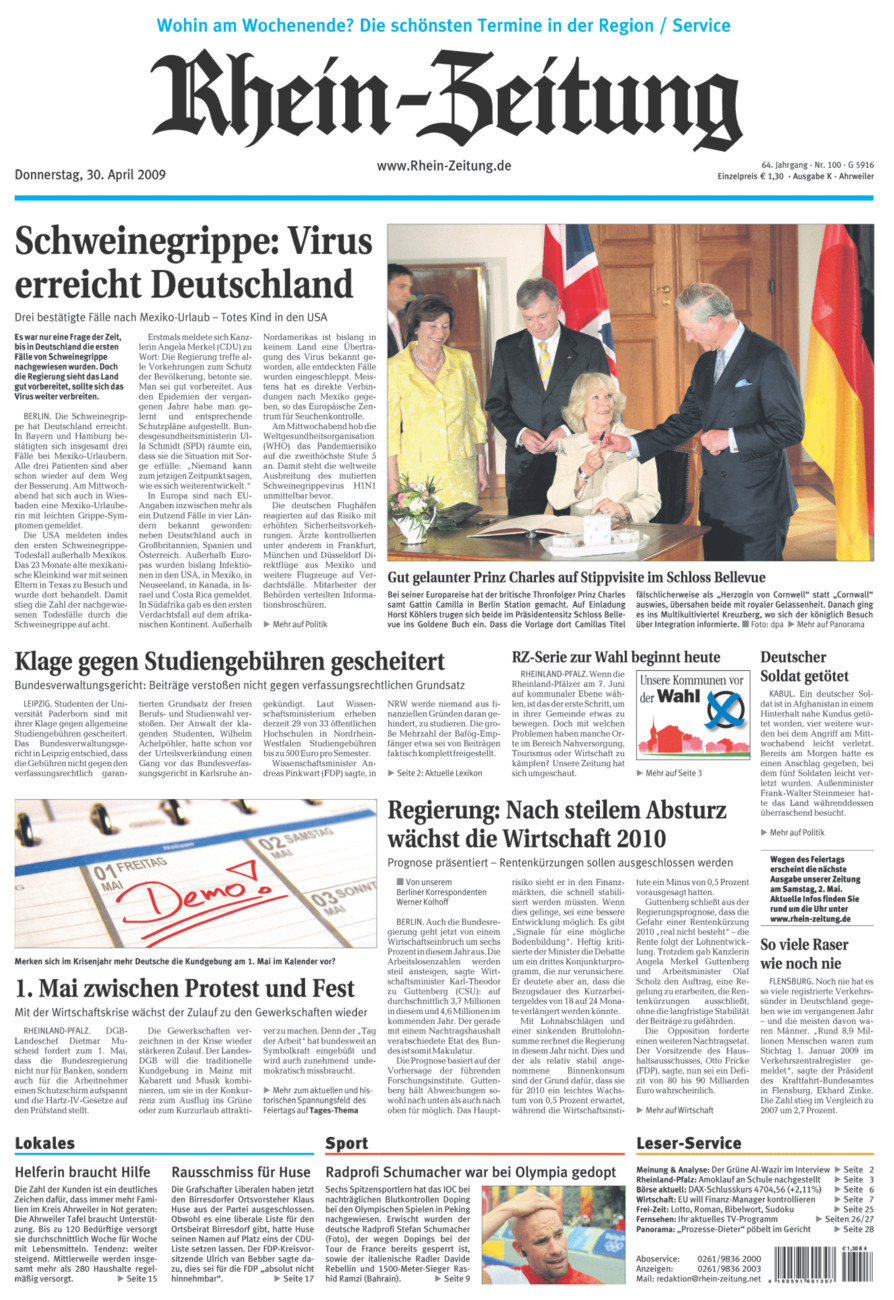 Rhein-Zeitung Kreis Ahrweiler vom Donnerstag, 30.04.2009