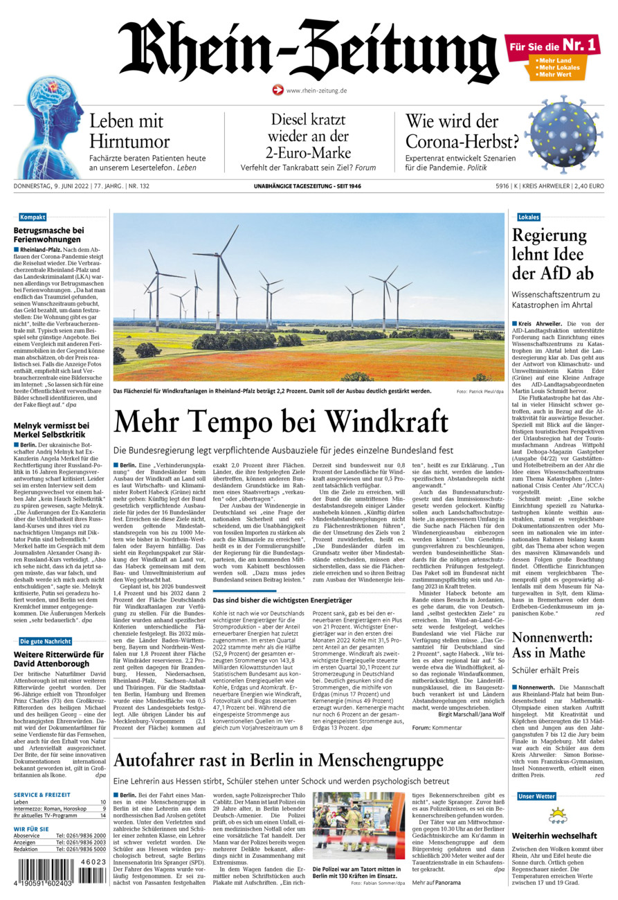 Rhein-Zeitung Kreis Ahrweiler vom Donnerstag, 09.06.2022