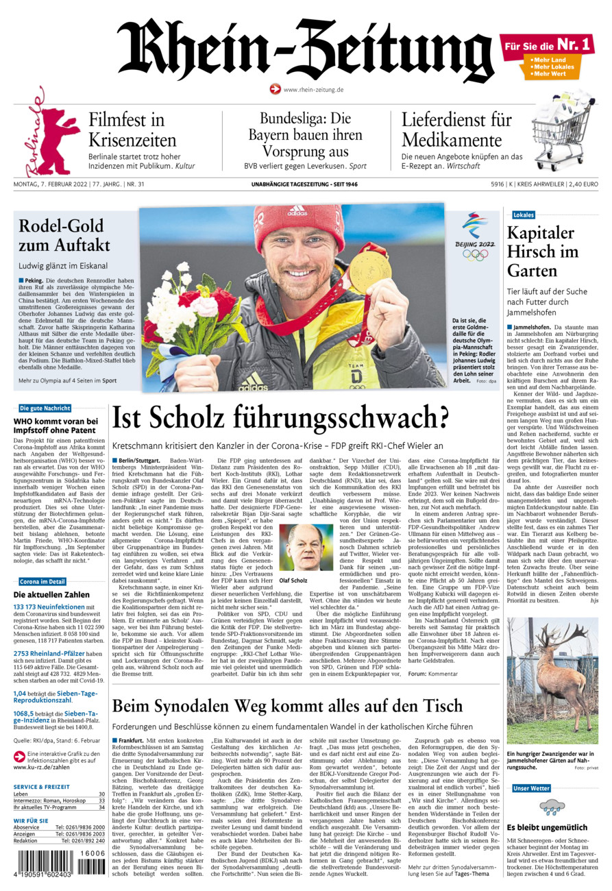 Rhein-Zeitung Kreis Ahrweiler vom Montag, 07.02.2022