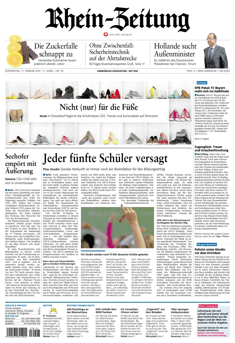 Rhein-Zeitung Kreis Ahrweiler vom Donnerstag, 11.02.2016