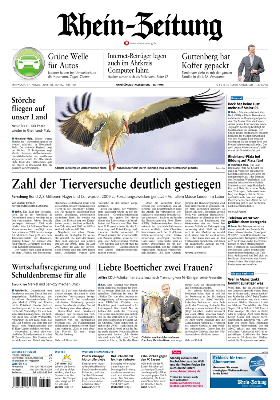 Rhein-Zeitung Kreis Ahrweiler vom Mittwoch, 17.08.2011