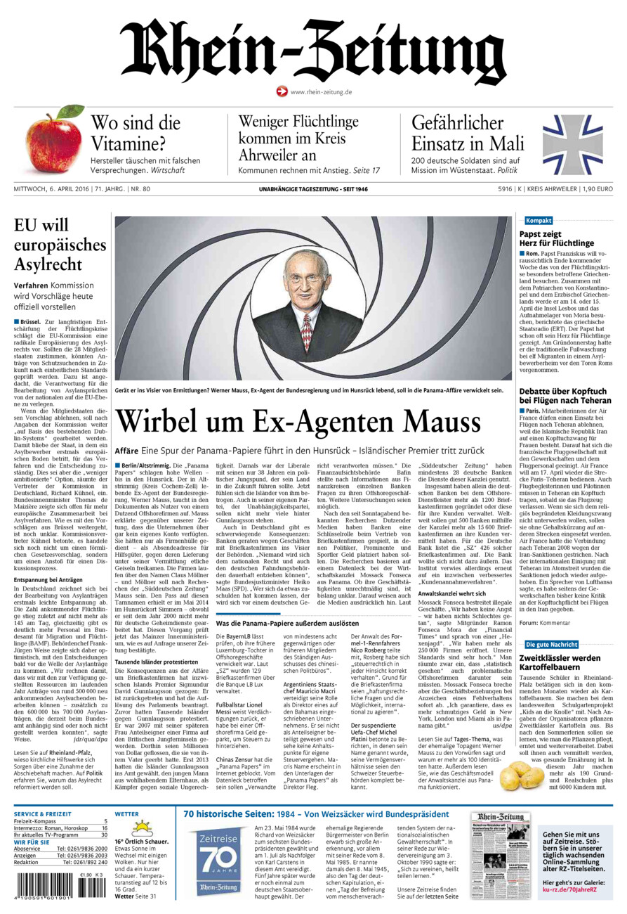 Rhein-Zeitung Kreis Ahrweiler vom Mittwoch, 06.04.2016