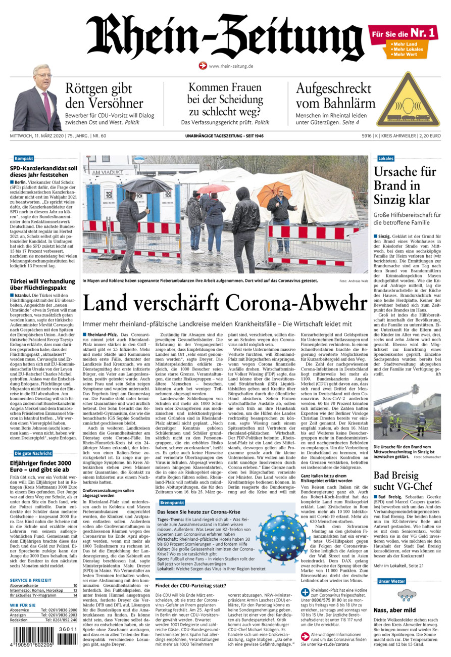 Rhein-Zeitung Kreis Ahrweiler vom Mittwoch, 11.03.2020