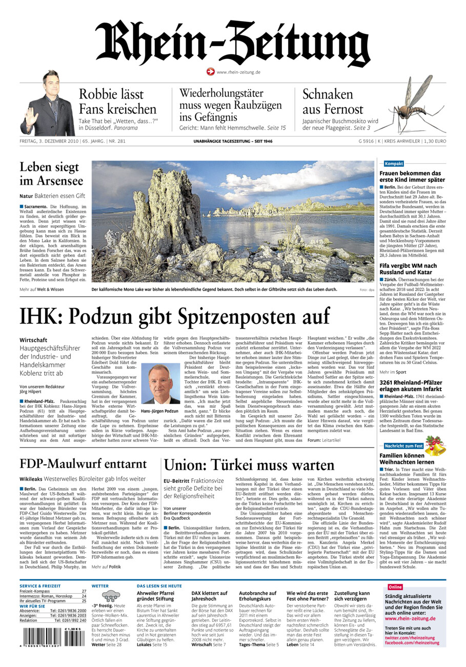 Rhein-Zeitung Kreis Ahrweiler vom Freitag, 03.12.2010