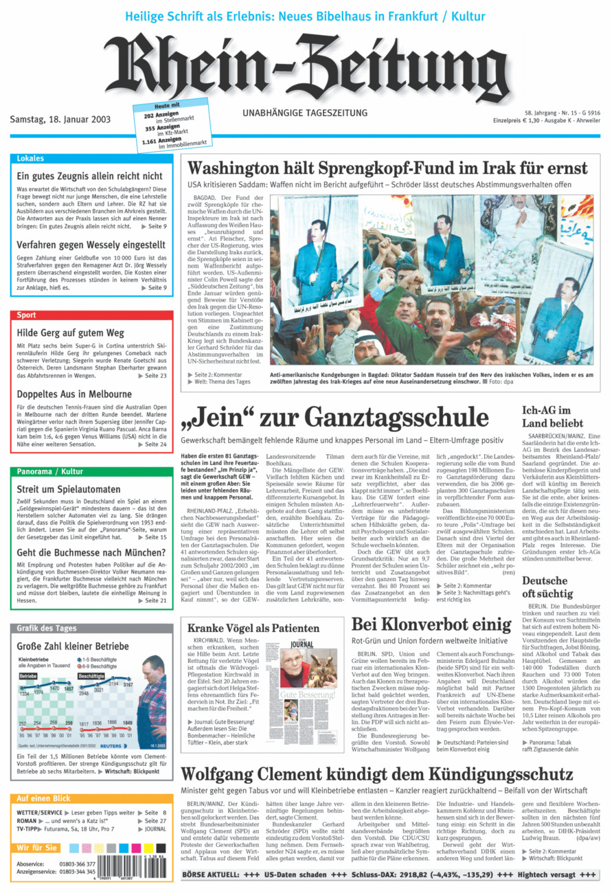 Rhein-Zeitung Kreis Ahrweiler vom Samstag, 18.01.2003