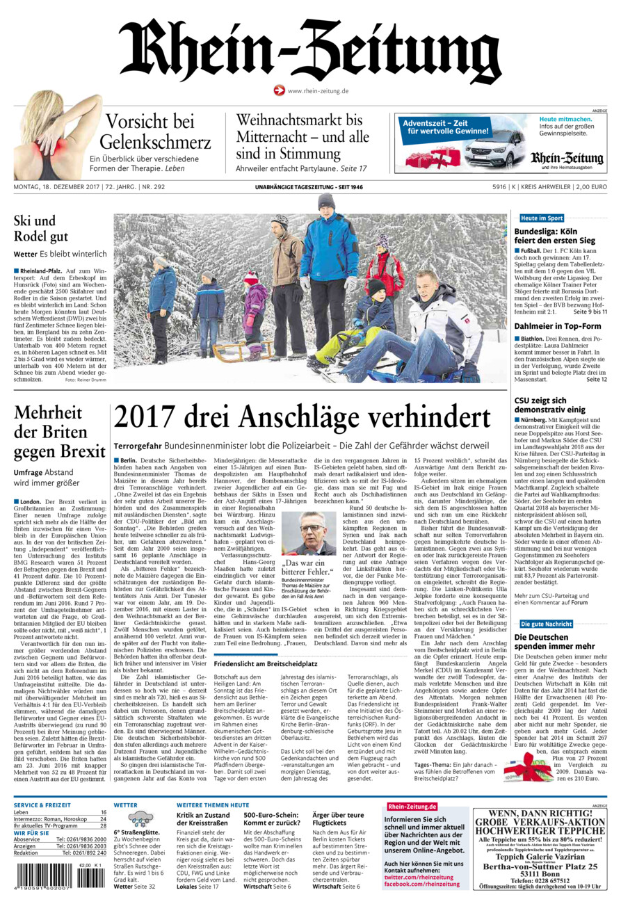 Rhein-Zeitung Kreis Ahrweiler vom Montag, 18.12.2017