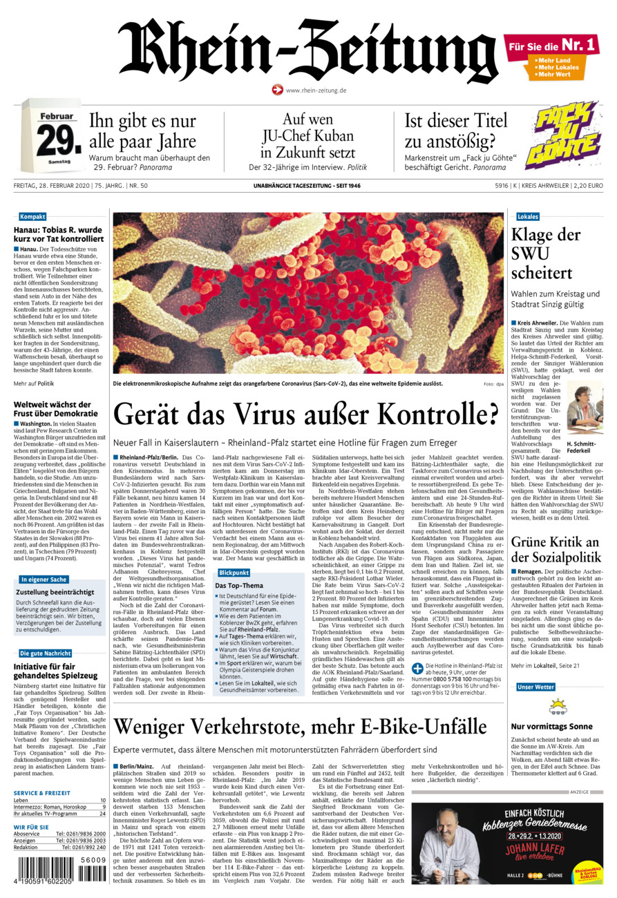 Rhein-Zeitung Kreis Ahrweiler vom Freitag, 28.02.2020