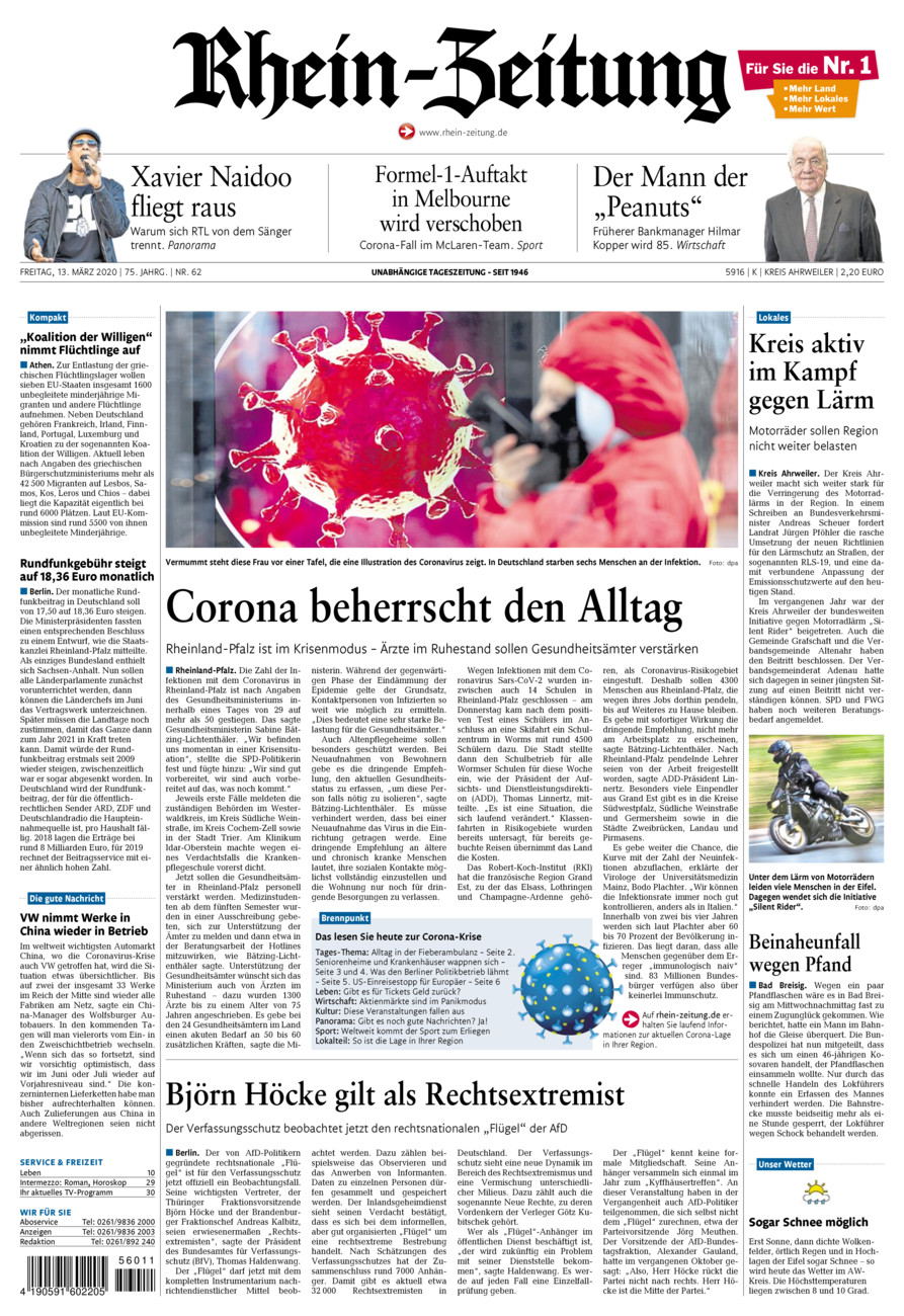 Rhein-Zeitung Kreis Ahrweiler vom Freitag, 13.03.2020