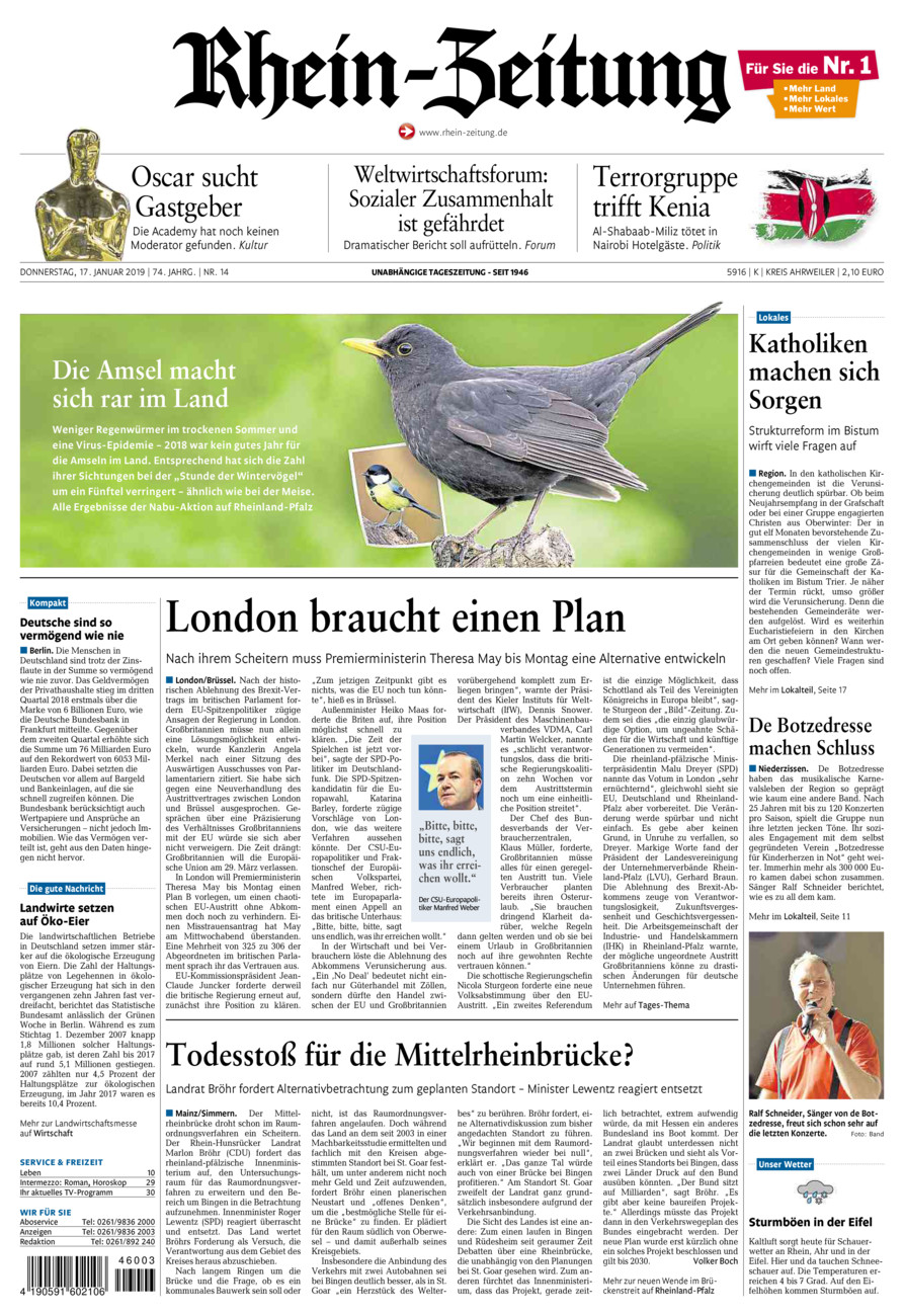 Rhein-Zeitung Kreis Ahrweiler vom Donnerstag, 17.01.2019