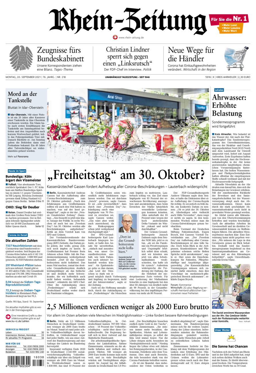 Rhein-Zeitung Kreis Ahrweiler vom Montag, 20.09.2021