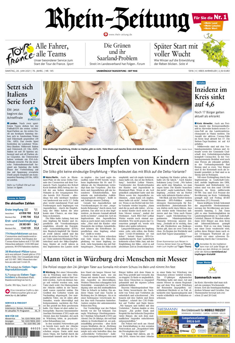 Rhein-Zeitung Kreis Ahrweiler vom Samstag, 26.06.2021