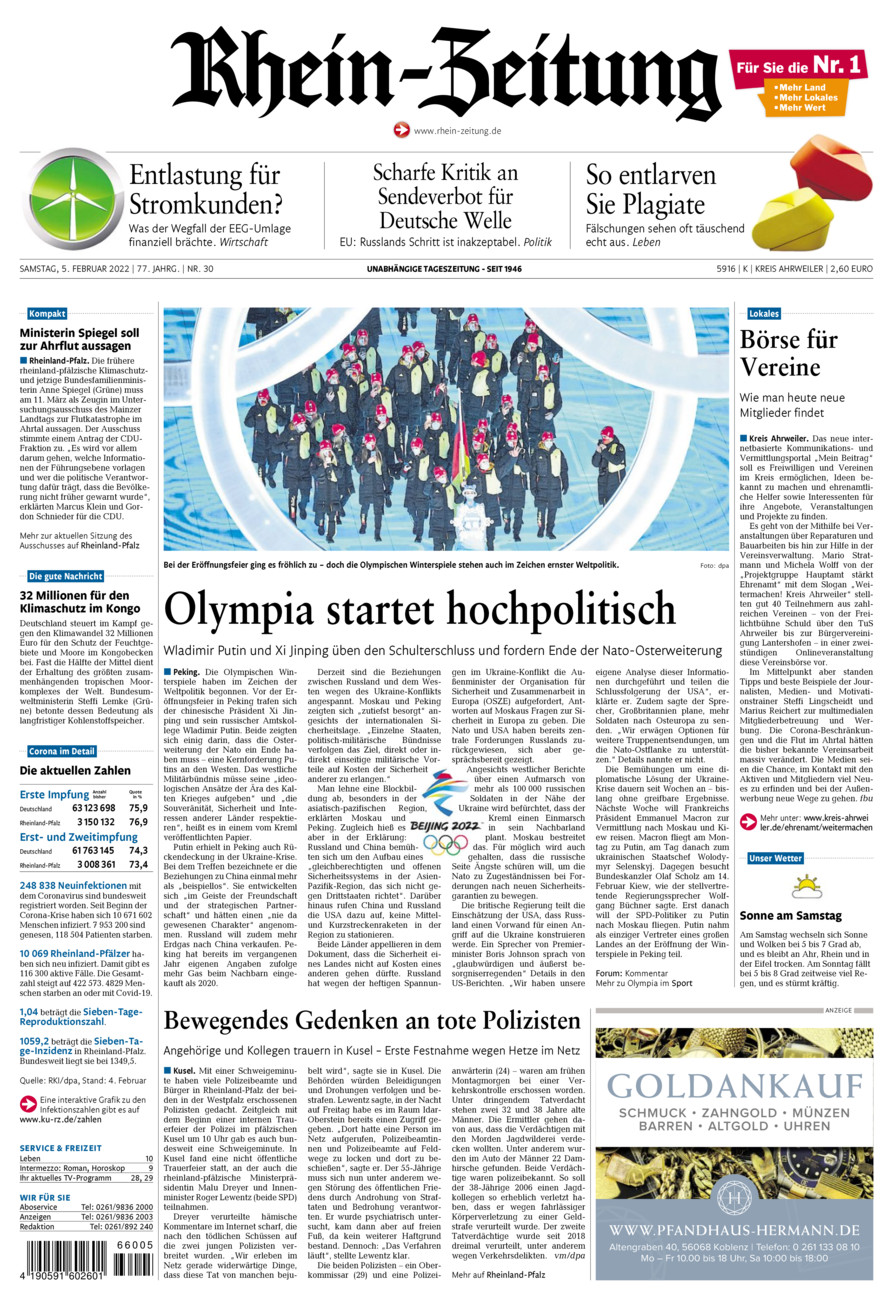 Rhein-Zeitung Kreis Ahrweiler vom Samstag, 05.02.2022
