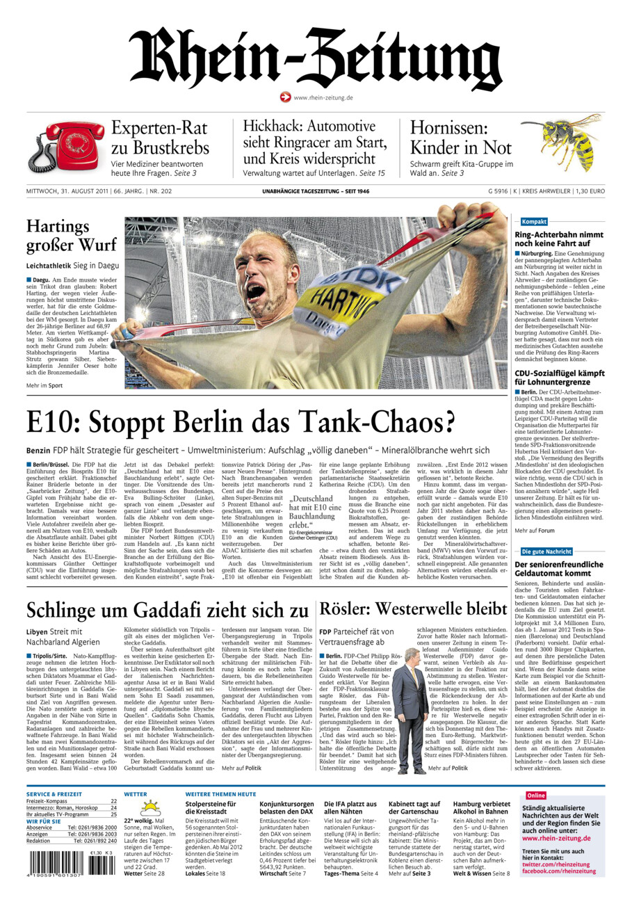 Rhein-Zeitung Kreis Ahrweiler vom Mittwoch, 31.08.2011