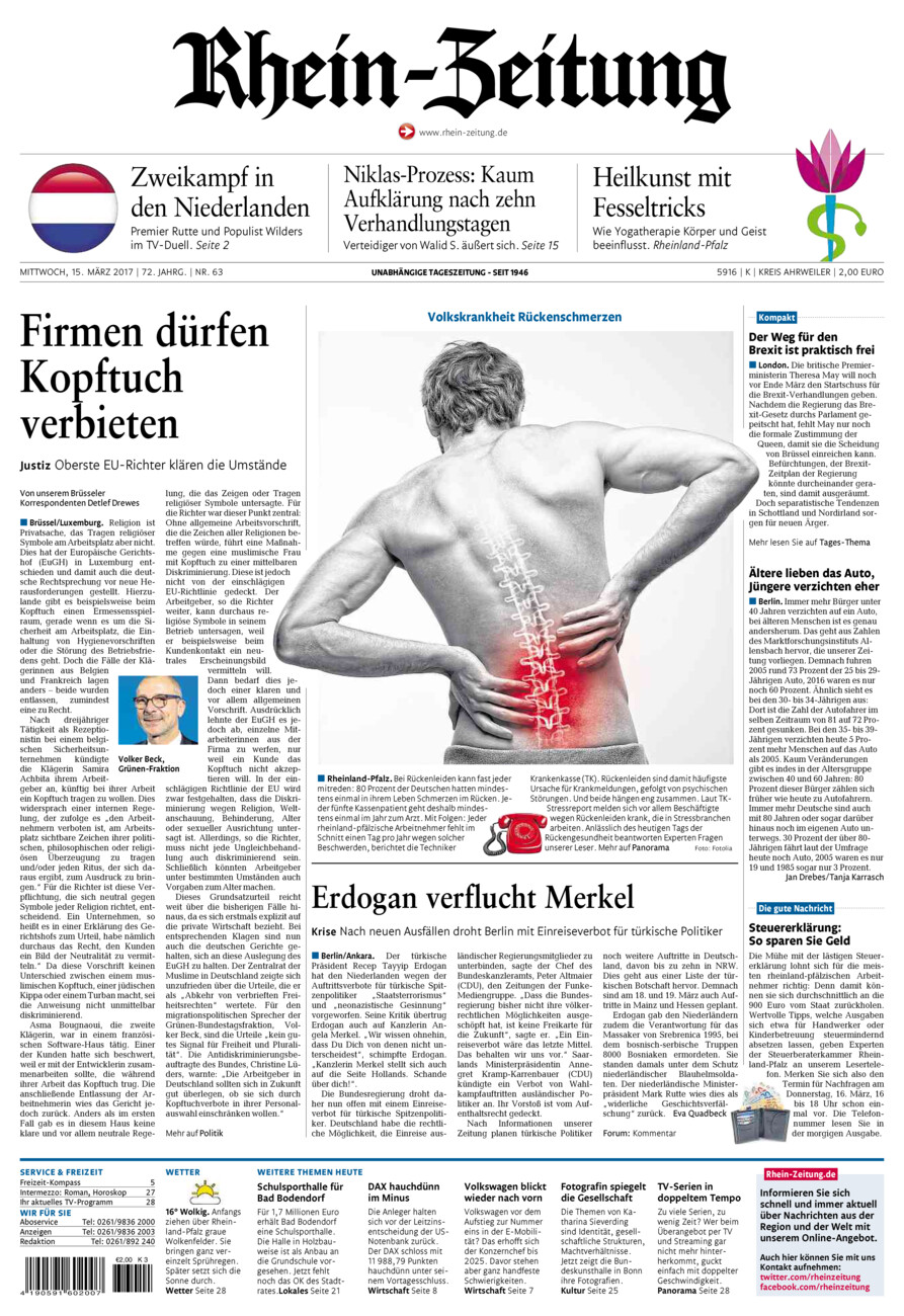 Rhein-Zeitung Kreis Ahrweiler vom Mittwoch, 15.03.2017