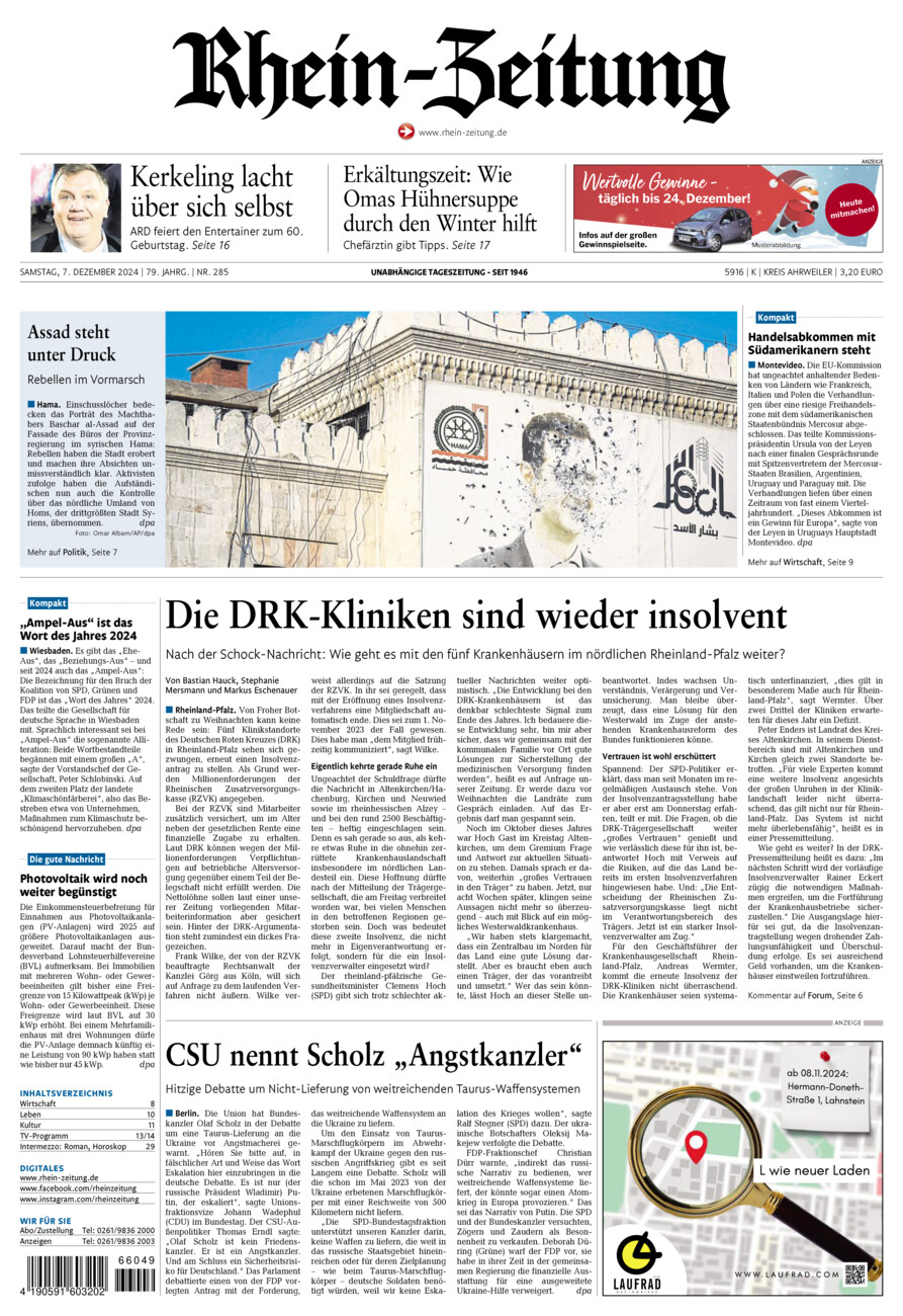 Rhein-Zeitung Kreis Ahrweiler vom Samstag, 07.12.2024