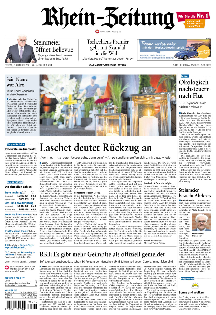 Rhein-Zeitung Kreis Ahrweiler vom Freitag, 08.10.2021