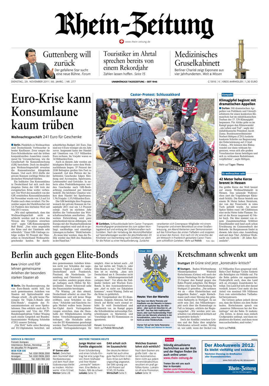 Rhein-Zeitung Kreis Ahrweiler vom Dienstag, 29.11.2011