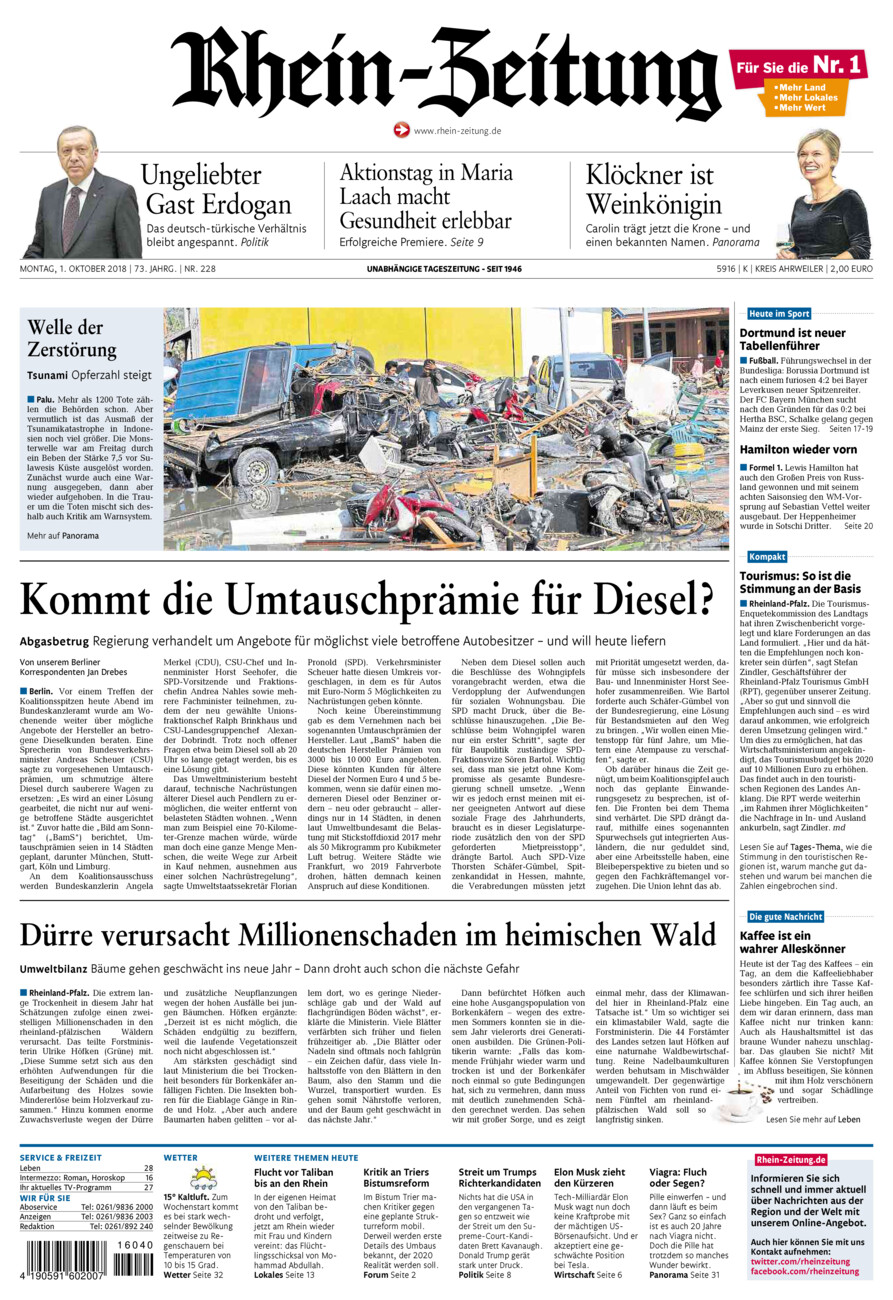Rhein-Zeitung Kreis Ahrweiler vom Montag, 01.10.2018