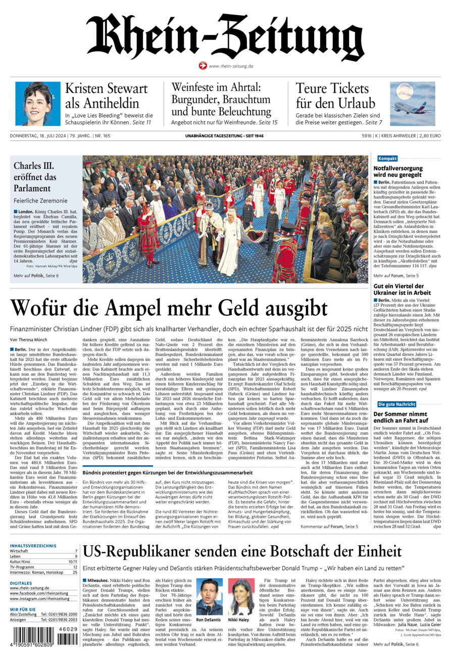 Rhein-Zeitung Kreis Ahrweiler vom Donnerstag, 18.07.2024