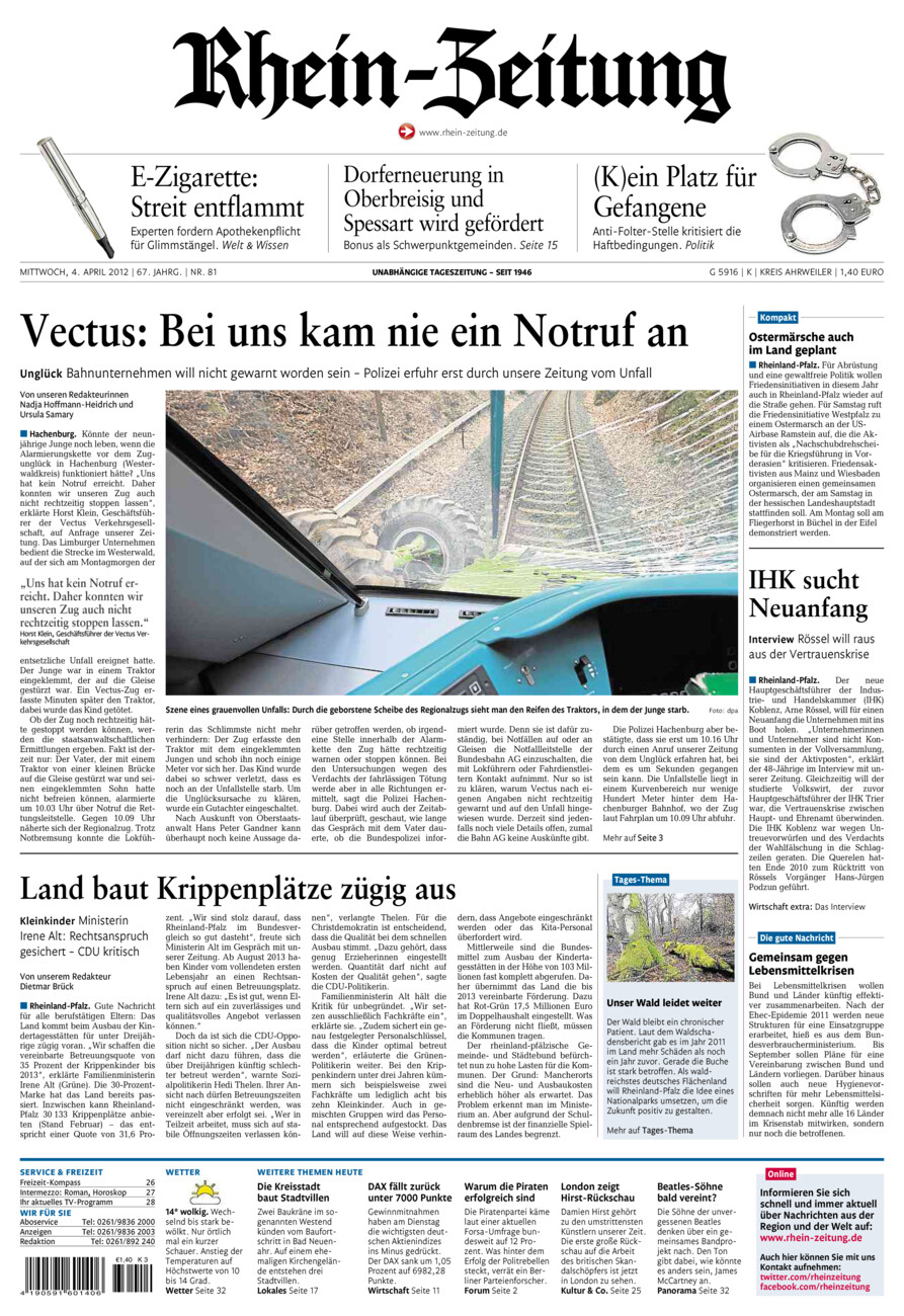 Rhein-Zeitung Kreis Ahrweiler vom Mittwoch, 04.04.2012