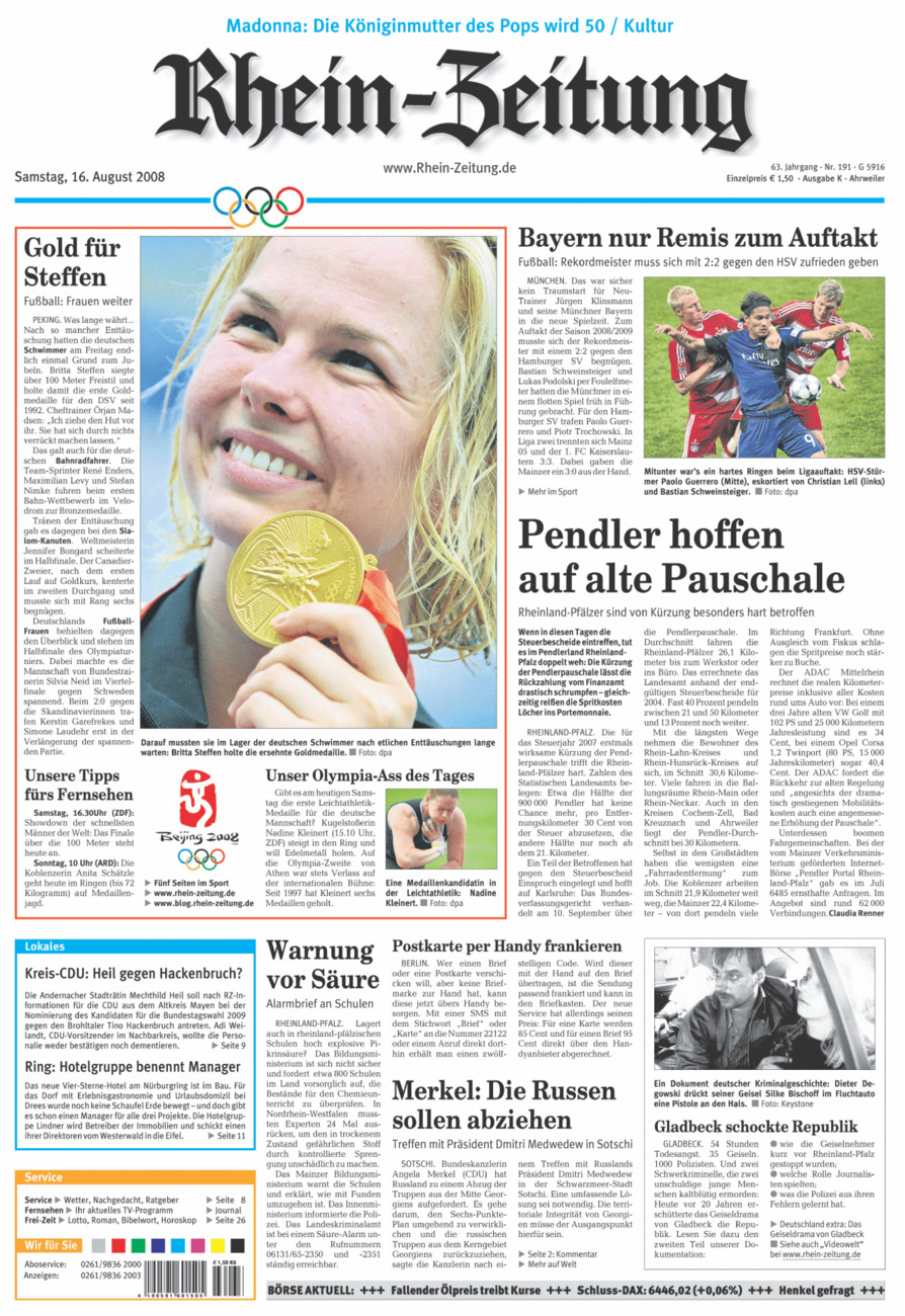 Rhein-Zeitung Kreis Ahrweiler vom Samstag, 16.08.2008