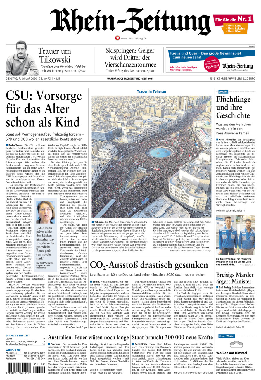 Rhein-Zeitung Kreis Ahrweiler vom Dienstag, 07.01.2020