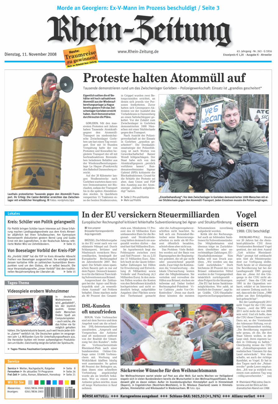 Rhein-Zeitung Kreis Ahrweiler vom Dienstag, 11.11.2008