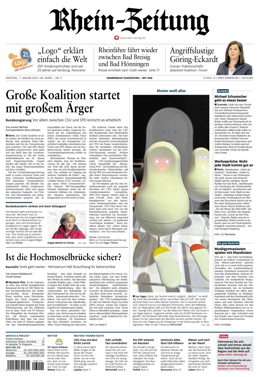 Rhein-Zeitung Kreis Ahrweiler vom Dienstag, 07.01.2014