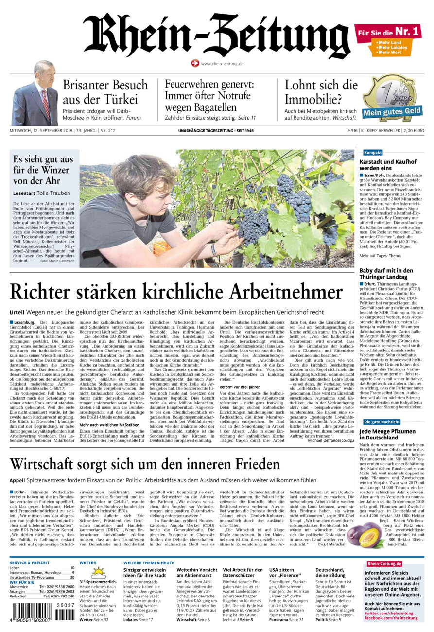 Rhein-Zeitung Kreis Ahrweiler vom Mittwoch, 12.09.2018