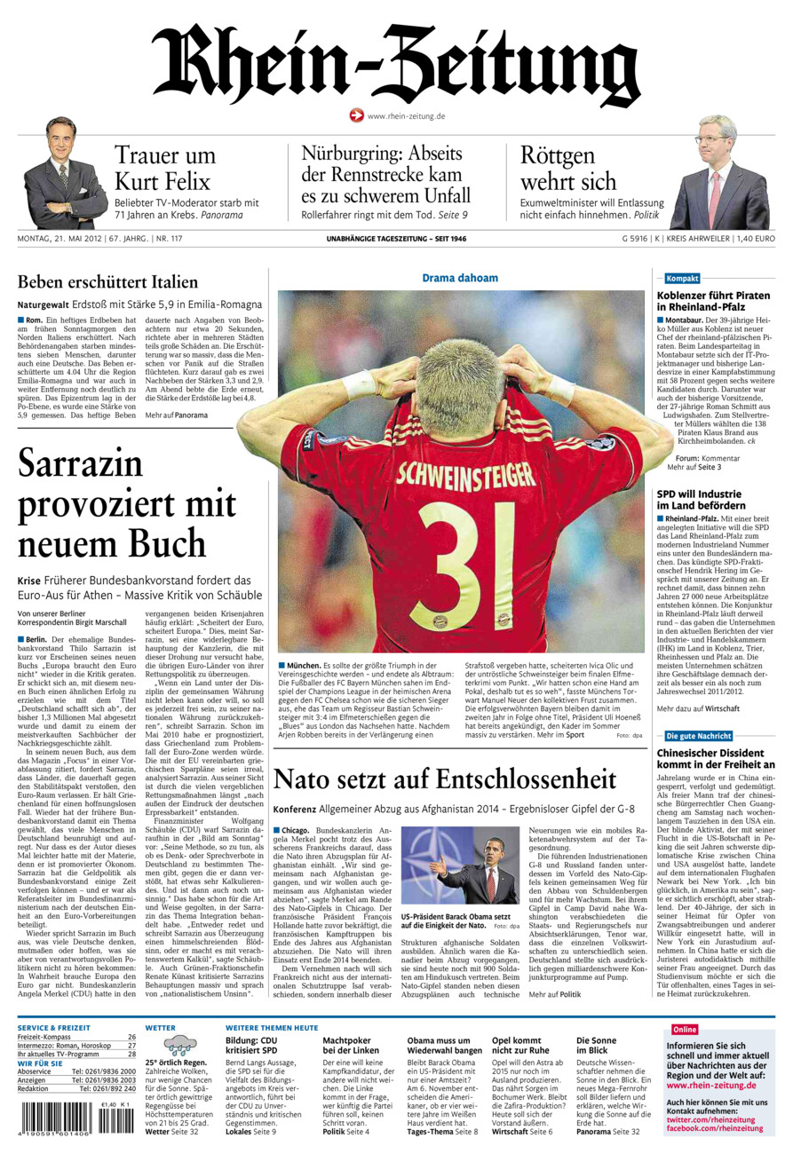 Rhein-Zeitung Kreis Ahrweiler vom Montag, 21.05.2012