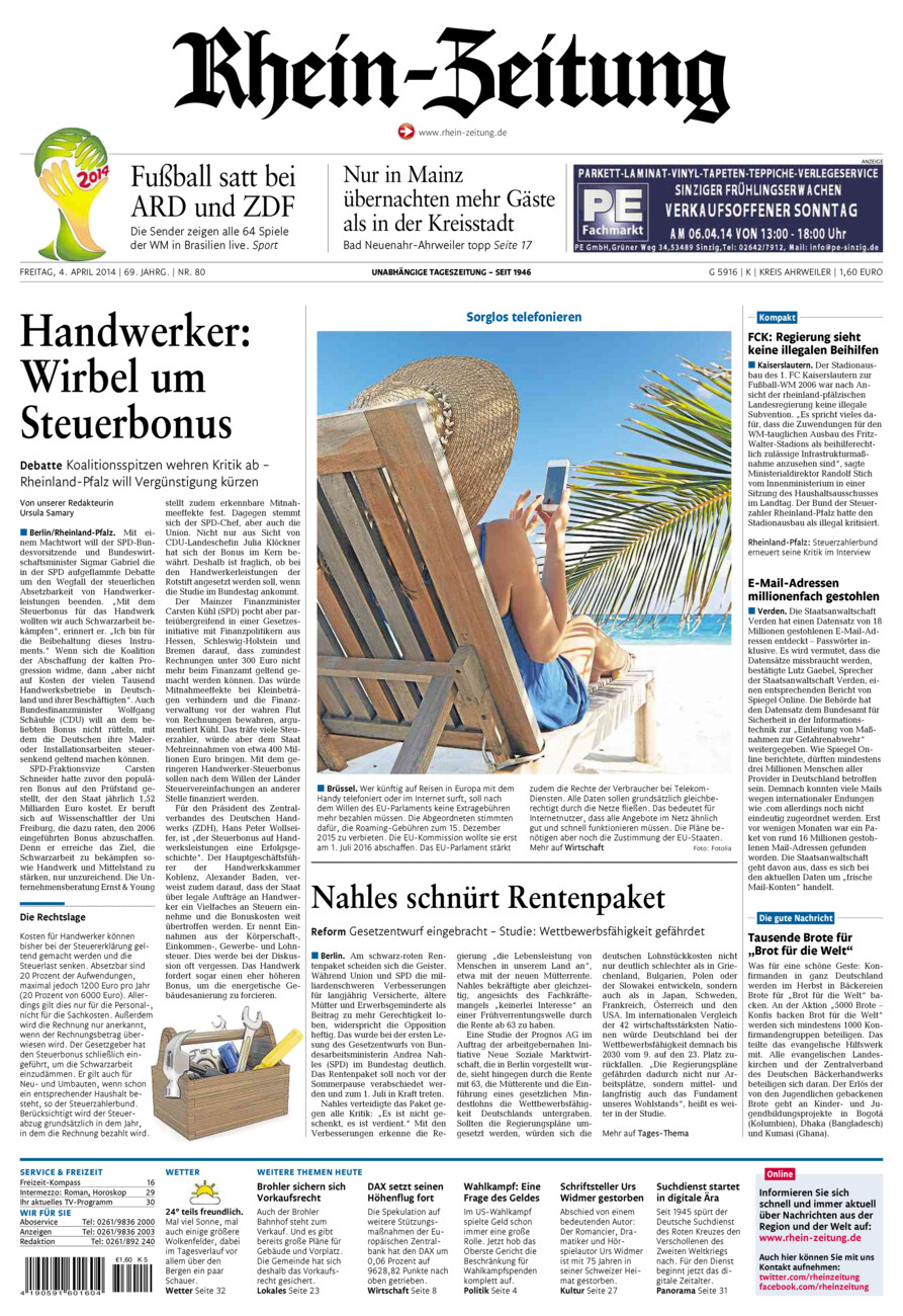 Rhein-Zeitung Kreis Ahrweiler vom Freitag, 04.04.2014