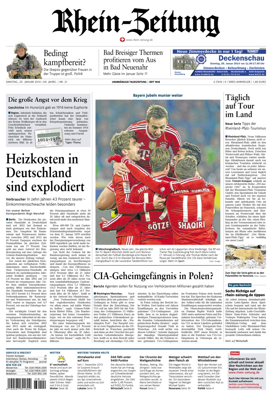Rhein-Zeitung Kreis Ahrweiler vom Samstag, 25.01.2014