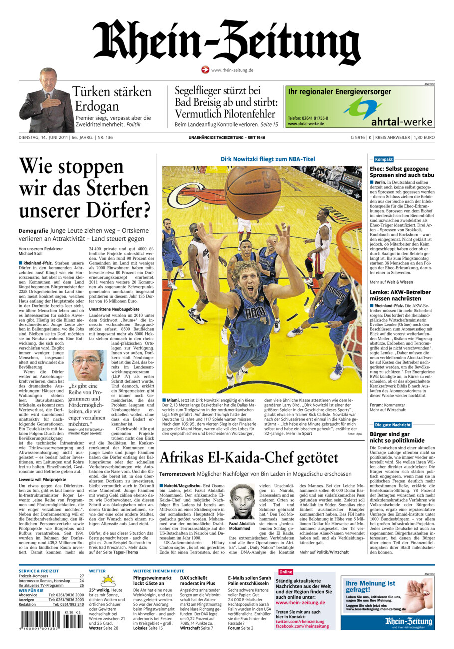 Rhein-Zeitung Kreis Ahrweiler vom Dienstag, 14.06.2011