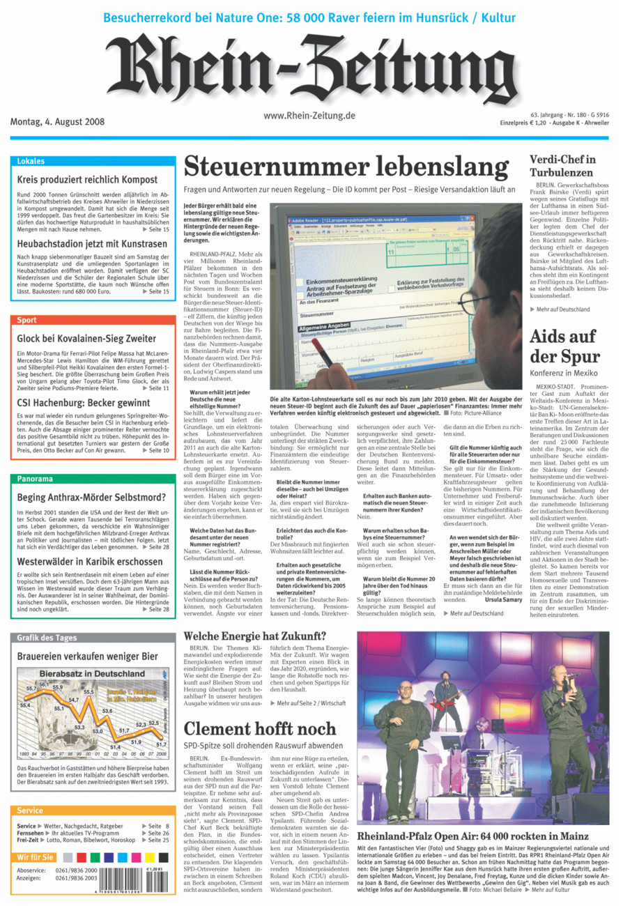 Rhein-Zeitung Kreis Ahrweiler vom Montag, 04.08.2008