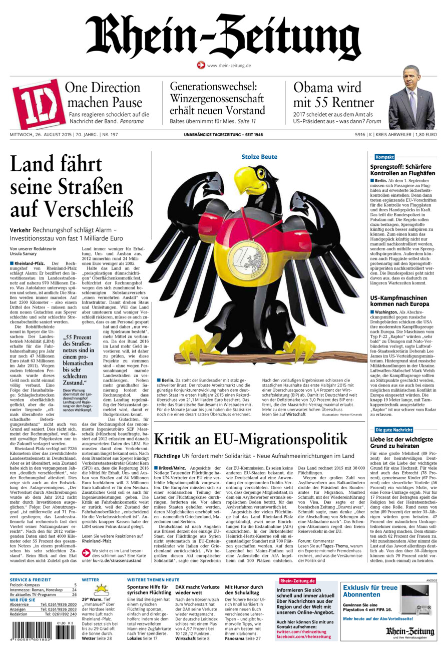 Rhein-Zeitung Kreis Ahrweiler vom Mittwoch, 26.08.2015