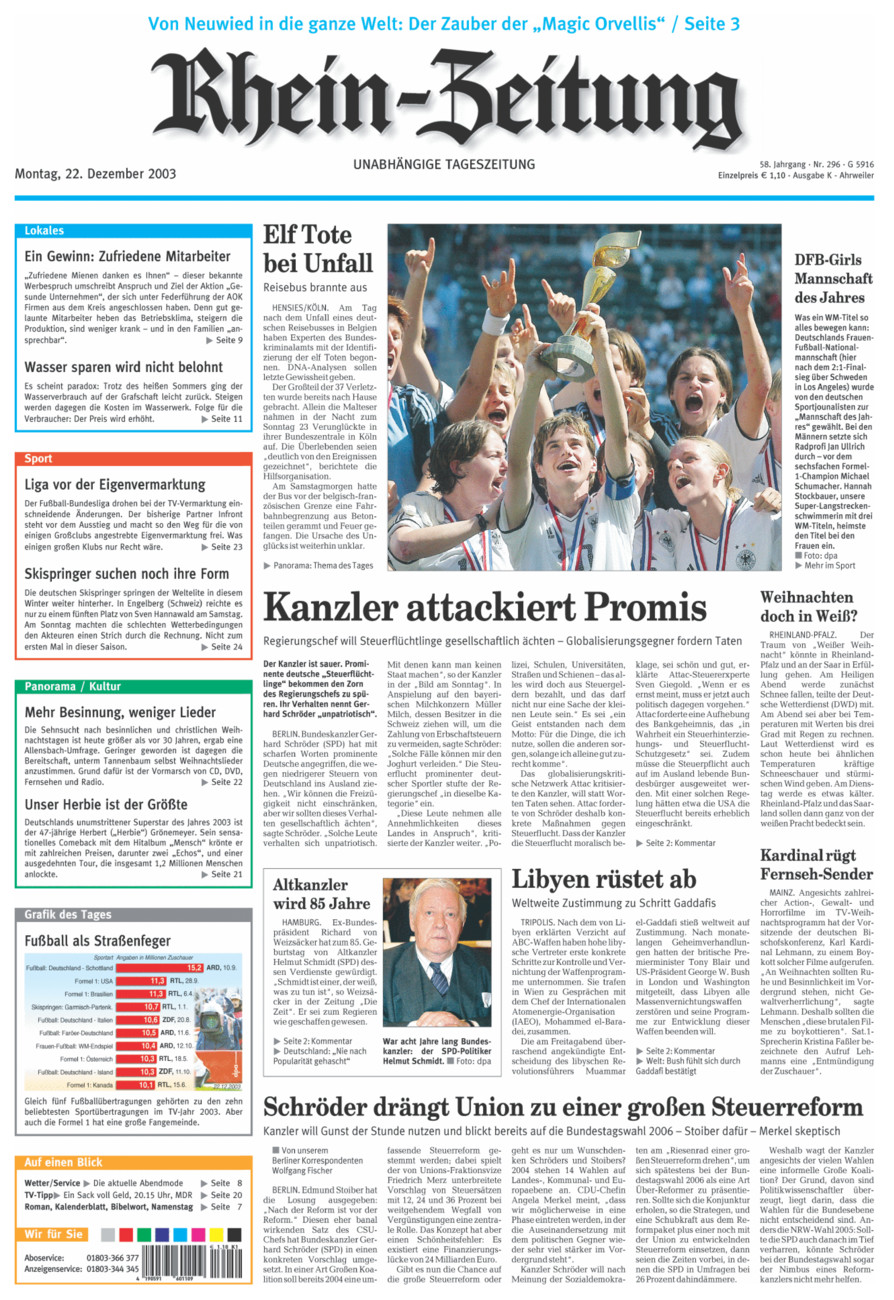 Rhein-Zeitung Kreis Ahrweiler vom Montag, 22.12.2003
