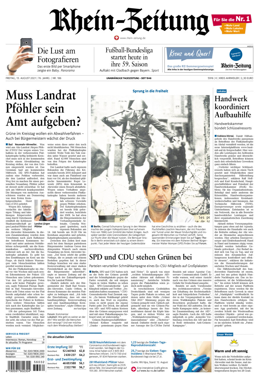 Rhein-Zeitung Kreis Ahrweiler vom Freitag, 13.08.2021