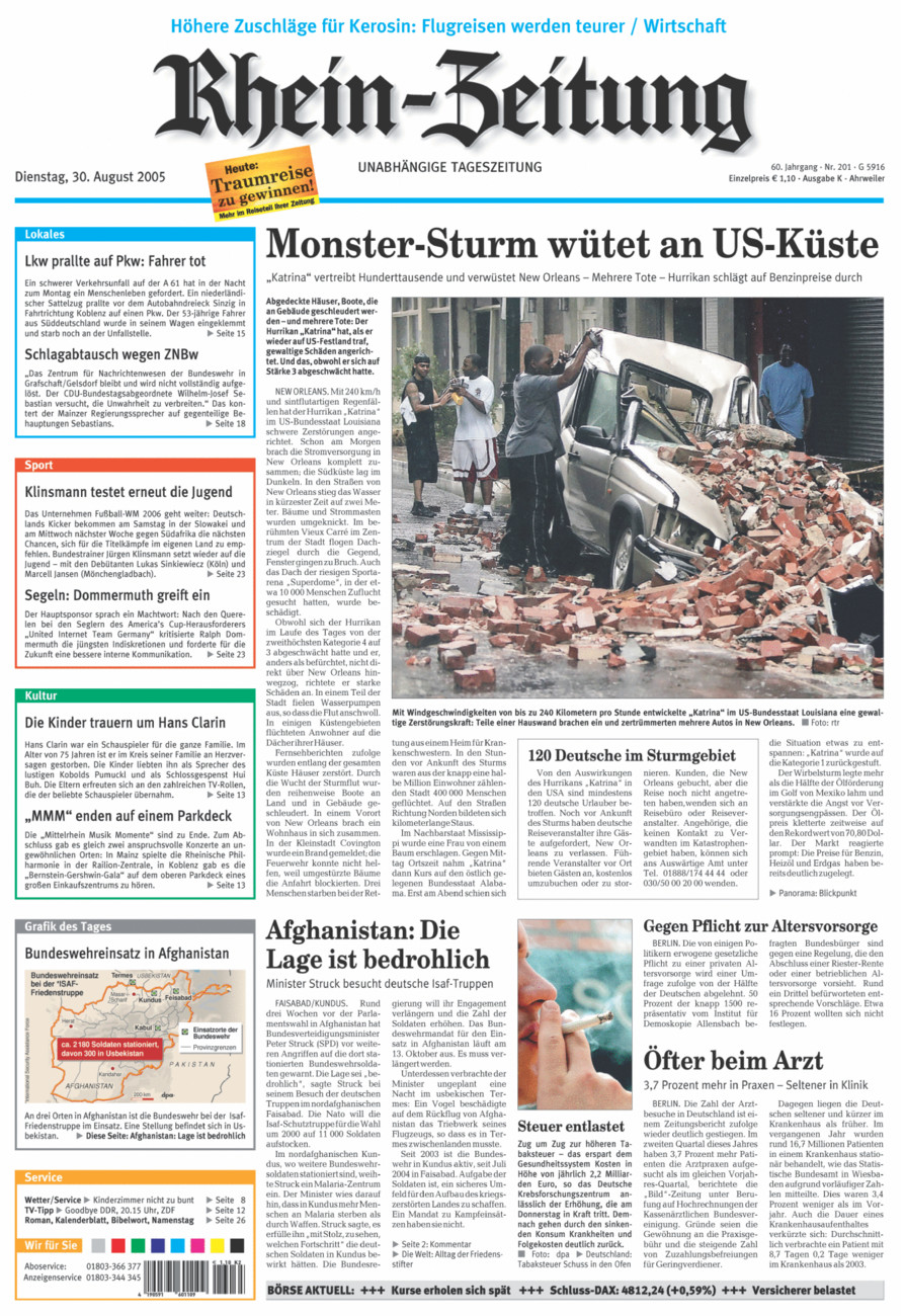 Rhein-Zeitung Kreis Ahrweiler vom Dienstag, 30.08.2005