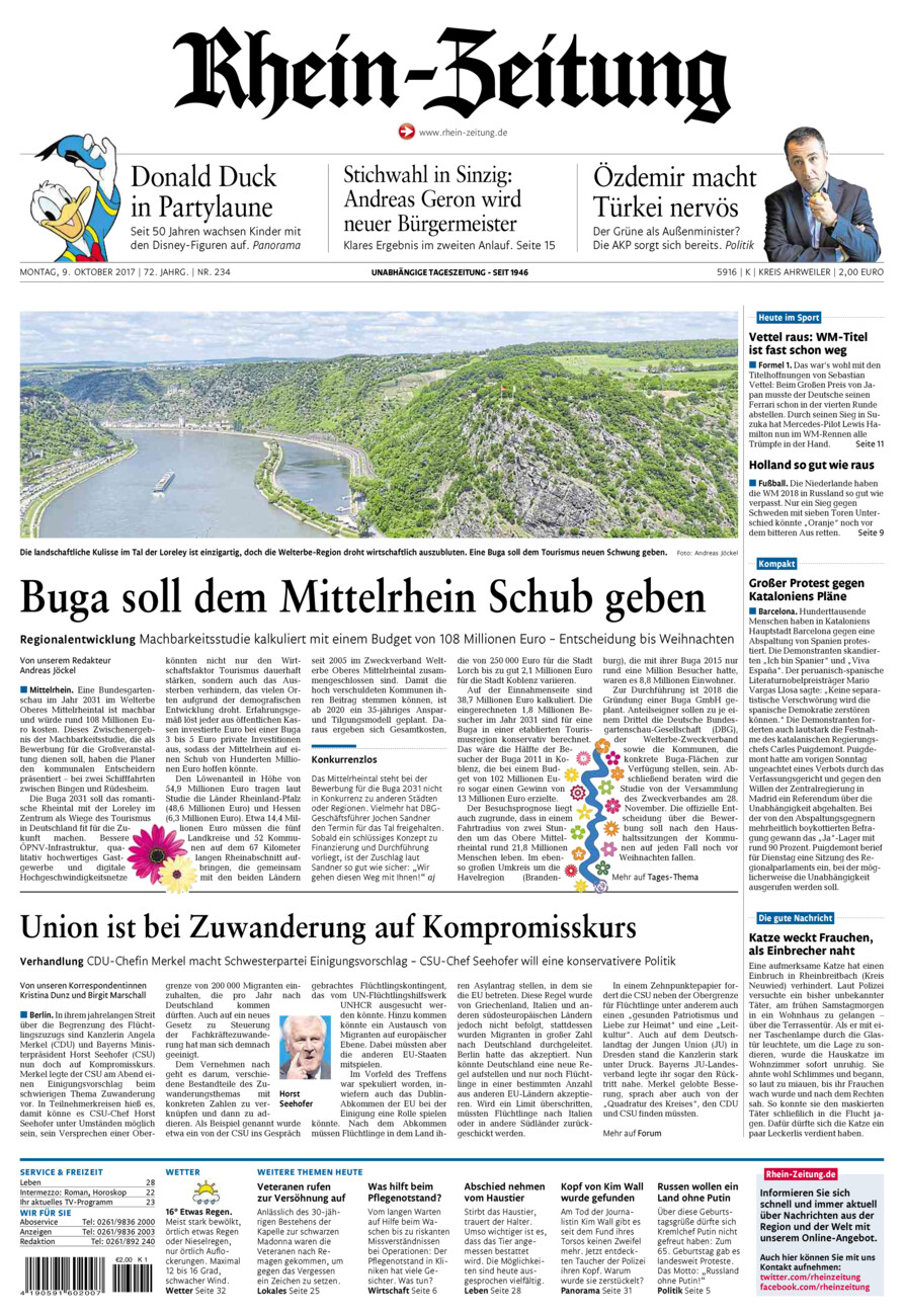 Rhein-Zeitung Kreis Ahrweiler vom Montag, 09.10.2017