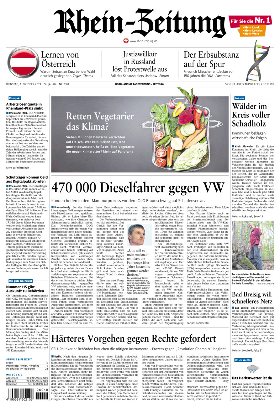 Rhein-Zeitung Kreis Ahrweiler vom Dienstag, 01.10.2019