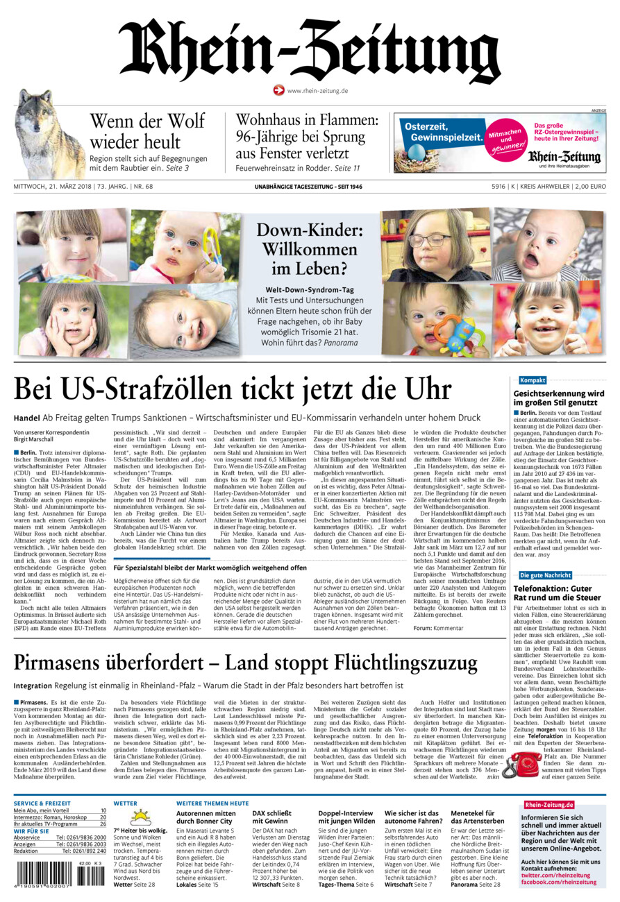 Rhein-Zeitung Kreis Ahrweiler vom Mittwoch, 21.03.2018