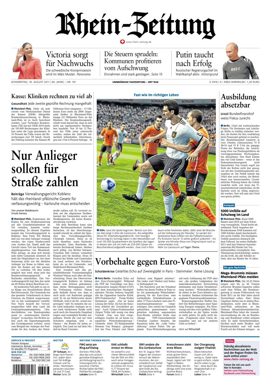 Rhein-Zeitung Kreis Ahrweiler vom Donnerstag, 18.08.2011