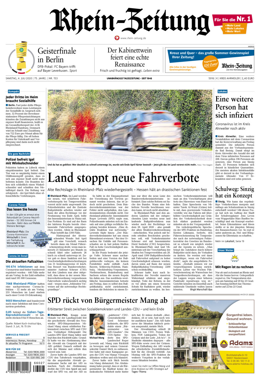 Rhein-Zeitung Kreis Ahrweiler vom Samstag, 04.07.2020