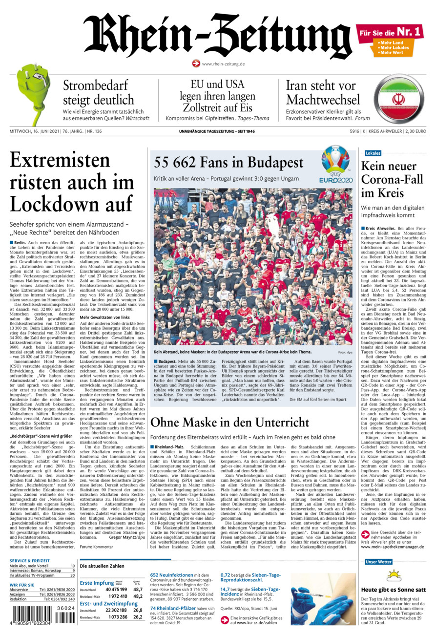 Rhein-Zeitung Kreis Ahrweiler vom Mittwoch, 16.06.2021