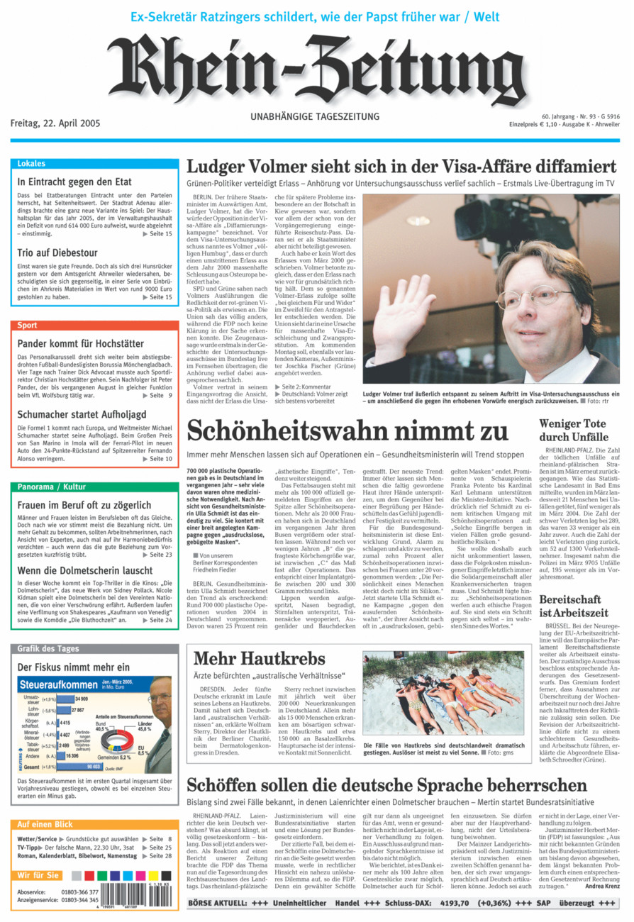 Rhein-Zeitung Kreis Ahrweiler vom Freitag, 22.04.2005