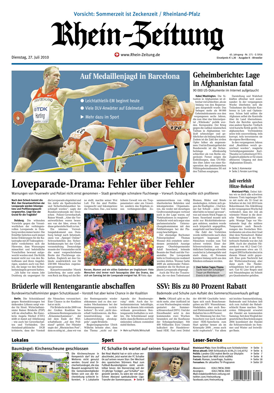 Rhein-Zeitung Kreis Ahrweiler vom Dienstag, 27.07.2010