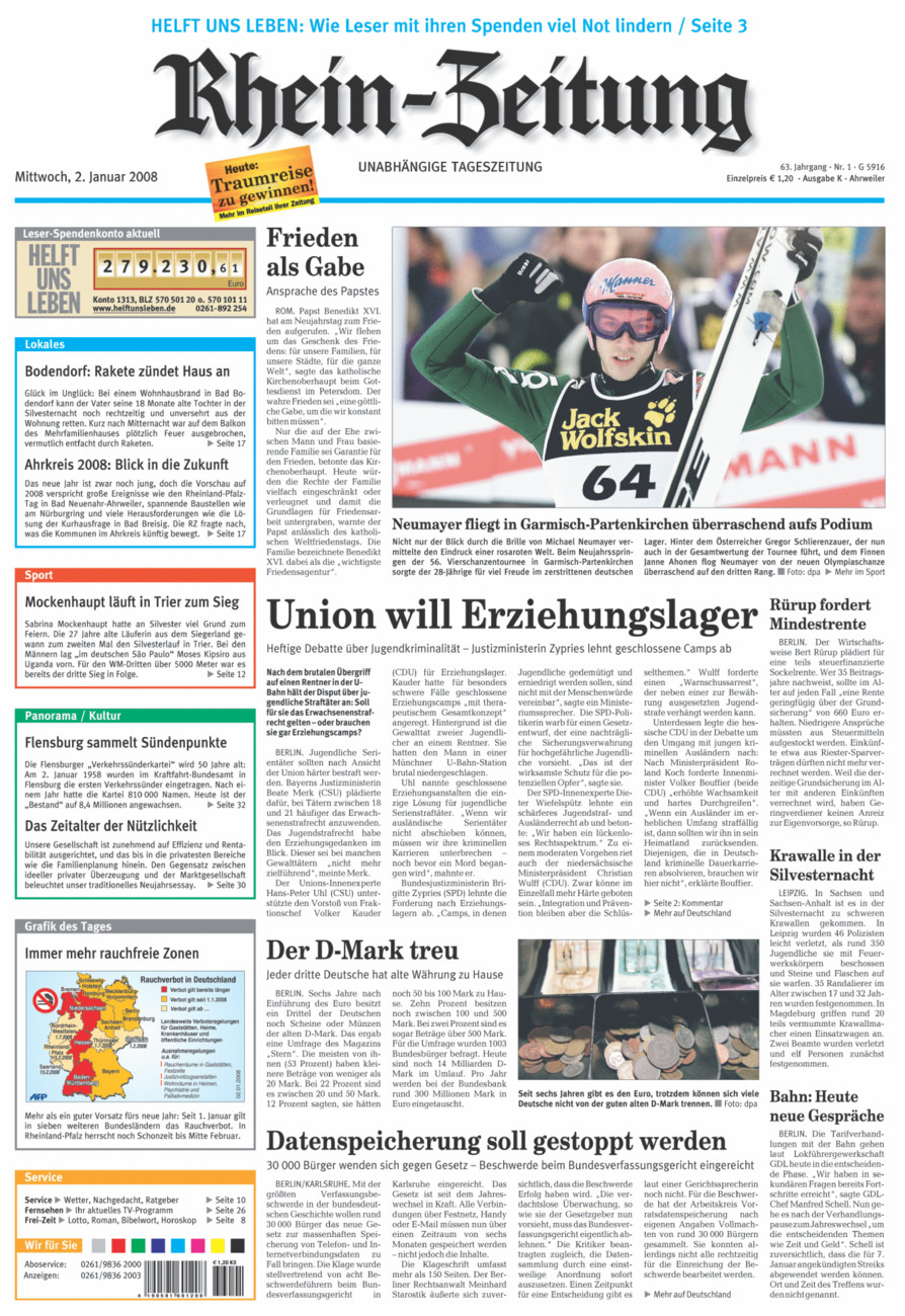Rhein-Zeitung Kreis Ahrweiler vom Mittwoch, 02.01.2008